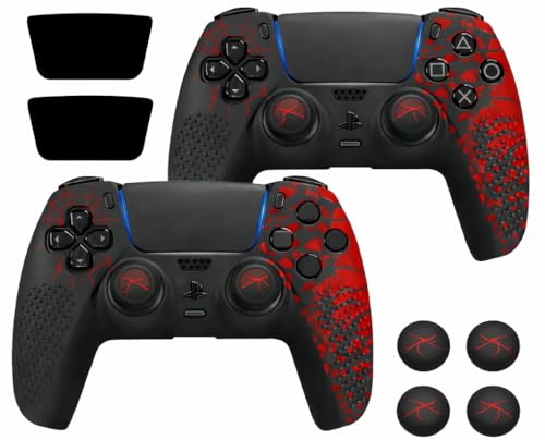 Image of Meyaar Anti-Slip Silicone Cover for PS5 Controller with Thumb Grip Caps & Touchpad Sticker Made for PS5 Controller Only. (Bloodline Black (2 Pack))