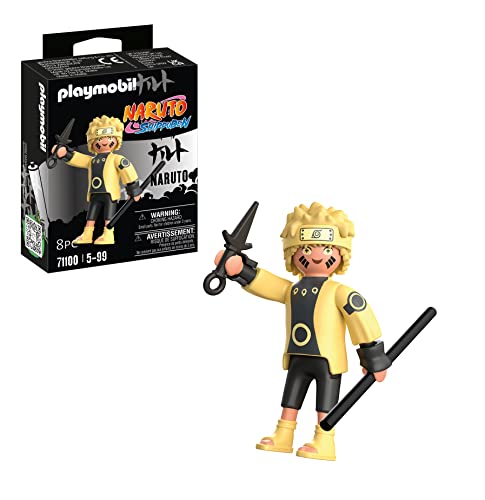 PLAYMOBIL Naruto 71100 Naruto Rikudou Modo Sabio con Camisa Amarilla, pantalón Negro y Sandalias Amarillas, además de un bastón y un Kunai, a Partir de 5 años