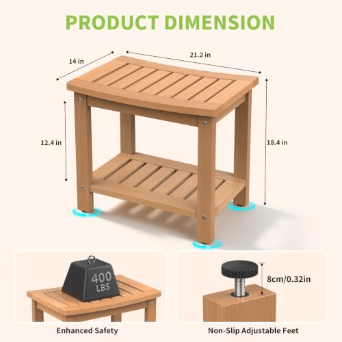 Image of Psilvam 21 inch Poly Lumber Shower Bench Seat, Waterproof Shower Stool, Teak