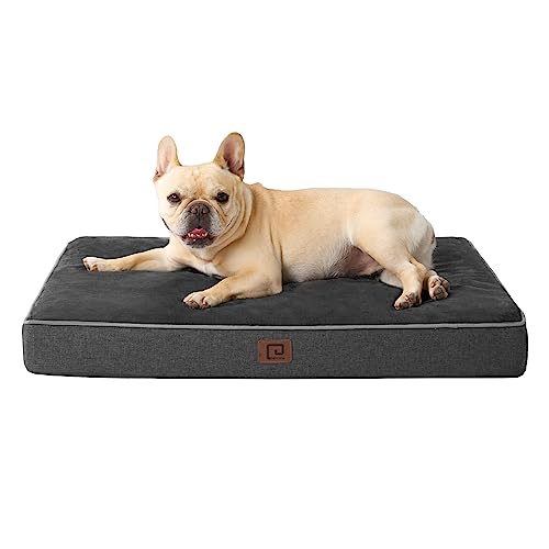 EHEYCIGA Cama Perro Mediano Impermeable, Colchon Perro Ortopedica Espuma Viscoelástica, Colchoneta Cojin Perro con Lavable Desmontable Funda, Gris Oscuro, 76x51x7.5cm