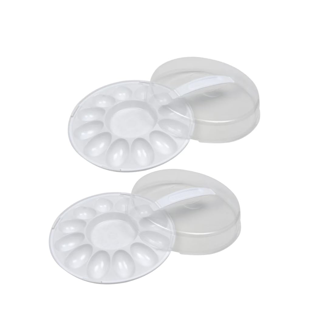 (2 Pack) Deviled Egg Carrier with Lid – 12-Slot BPA-Free Egg Tray with Handle – 10.375” Round Plastic Container, Freezer Safe – For Transporting &