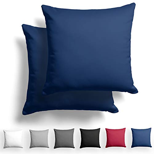Melunda Mako Satin Taie d'oreiller Lot de 2 100% Coton - 50 x 50 cm - Bleu Marin - avec Fermeture éclair YKK - Hypoallergénique sans Produits Chimiques Cover