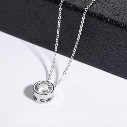 Moissanite 0.5-3ct Necklaces 18K White Gold Plated 925 Sterling Silver Bezel Set Round Cut D Color VVS1 Lab Created Diamond Solitaire Pendant Necklace for Women Men GRA Certified2