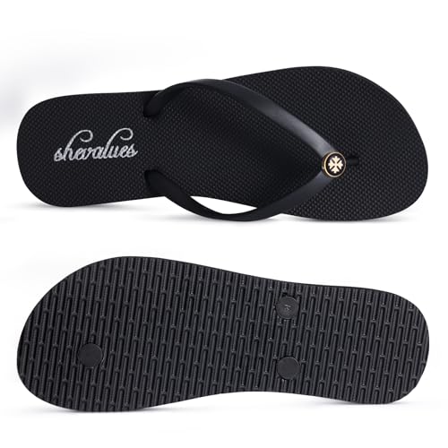 Image of shevalues Slim Basic Flip Flops for Women with Comfortable Yoga Mat | Lightweight Non Slip Rubber Sandals for Beach, Shower, Pool & Summer Casual Wear