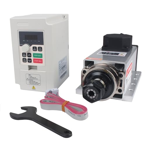 RATTMMOTOR CNC Spindle Motor Kit 220V 2.2KW Air Cooled Spindle Motor Square ER20+2.2KW VFD Inverter 220V Variable Frequency Drive Single to 3 Phase Converter for CNC Router Machine