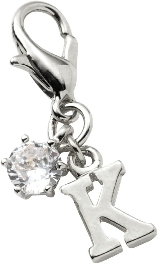 [Ｃｒｅａｍ ｄｏｔ．] クリームドット 18kコーティング チャーム イニシャル アルファベット ビジュー 一粒ビジュー ミニ 小さい ワンポイント キーホルダー パーツ シンプル 【K：シルバー×ワンサイズ】