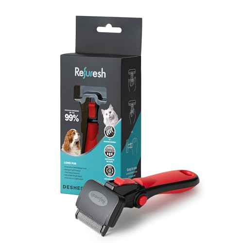 Refuresh Deshedding Dog Brush for Long Hair (Small,Red) – Gentle Deshedding Tool for Dogs & Cats – Reduces Shedding, Without damaging Topcoat. Removes Loose Fur & Dead Undercoat.