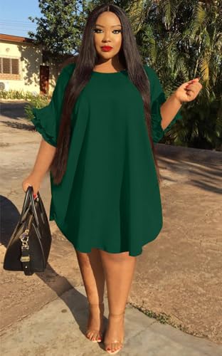 Image of Ekaliy Women's Casual Vintage Ruffle Sleeve Loose Party Midi Plus Size Dress Casual Summer