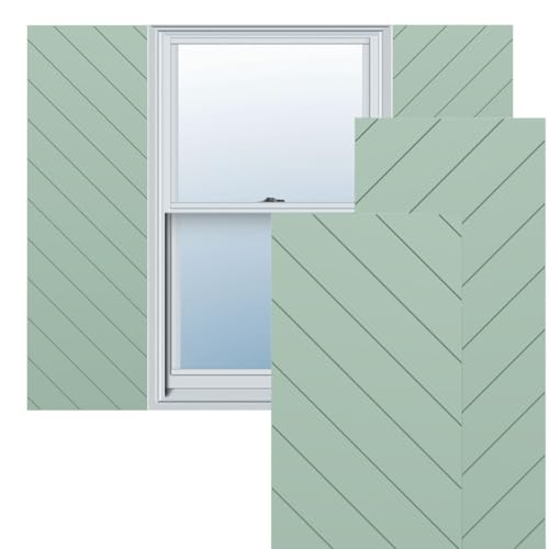Ekena Millwork TFP001DG15X026SG True Fit Diagonal Slat Modern Style Fixed Mount (Per Pair-Hardware Not Included) PVC Shutters, 15-in. W x 26-in. H, Seaglass
