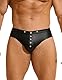 sunshinelady String Tanga Herren Sexy Unterwäsche Leder Brazilian Slip Große Größen Wetlook Unterhosen mit Nieten Sissy Dessous Männer Boxershorts Reizwäsche Gay Thong mit Plug Underwear Men Schwarz,L