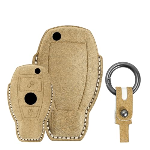 Coque de clé Mercedes 2 boutons en daim marron avec ajustement W176 W246 haute précision