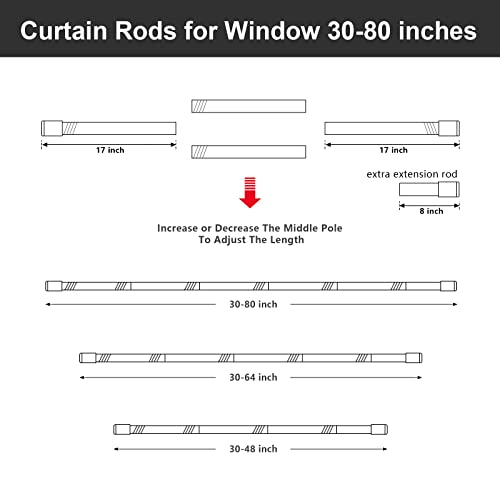 Curtain Rods For Windows 30 To 64 Inch,5/8 Inch Black Curtain Rod Set With Adjustable Brackets, Drapery Rods For Room Divider, Bedroom, Living Room, Kitchen, Bathroom,Outdoor And Indoor #TOP2