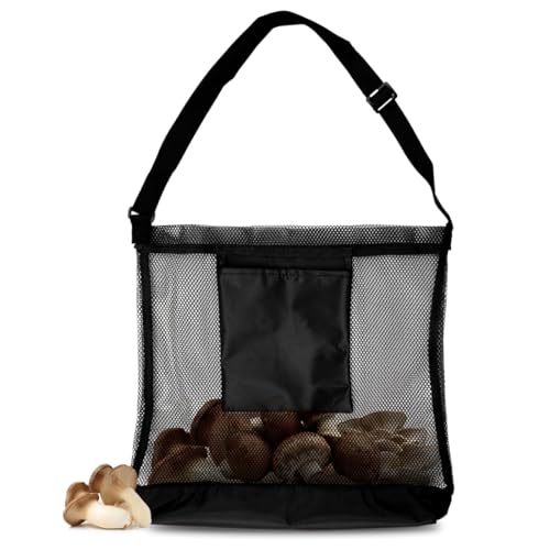 DOKRIN 1 zaino nero per funghi, cestino per funghi per appendere sacchetti per funghi, sacco per la raccolta dei funghi, sacco in rete per mangime per funghi, tracolla regolabile