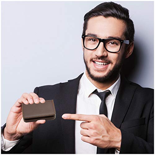 DAHSHA Pocket Sized Stitched PU Leather Credit Card Holder Visiting Business Card Case Wallet with Magnetic Shut for Men & Women (10 x 6 x 1.6 cm, Coffee Brown) 5 416JEtyDntL