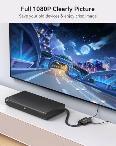 Image of RCA to HDMI Converter, AV to HDMI Adapter with Cable, Composite Audio Video Converter for PS1, PS2, PS3, STB, Xbox, VHS, VCR, Black-Ray DVD Players