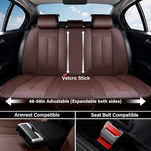 Image of Car Seat Covers Full Set, Brown Seat Covers for Cars, Automotive Seat Covers, Waterproof Nappa Leather Front Seats and Back Car Seat Protector, Universal Fit for Most Cars SUV Trucks