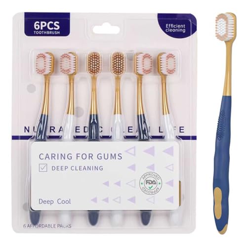 Ayerzeba Soft Toothbrushes for Adults, Medium Manual Wider Head Tooth Brush, Good Cleaning Effect for Sensitive Teeth Oral Gum Recession (6 Pack)