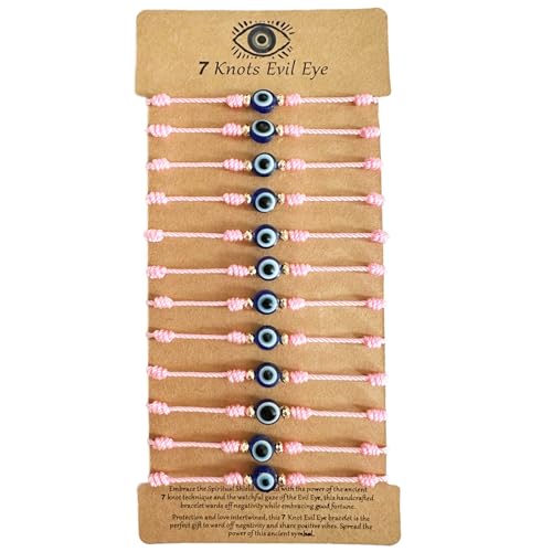 Image of BONITTER Evil Eye Protection Bracelet Set, 12 Pack Adjustable Red 7 Knot Lucky String Amulets, Black and Pink Friendship Bracelets for Women, Men, Boys, Girls (12, Red)