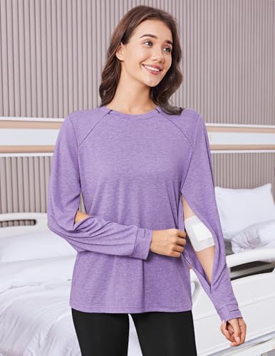 Deyeek Chemo Shirts for Port Access Women Long Sleeve Shoulder Post Surgery Shirt Dialysis Sweatshirts with Arm Zipper4