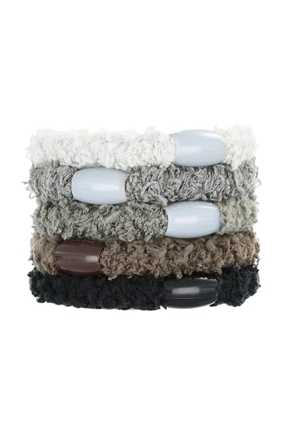 Black and Grey Hair Ties for Women, Cozy Pony, 5 Pack, Galaxy, Extra Thick No-Crease Bands with Strong Hold and Damage-Free Design, Soft Fuzzy Ponytail Holders for All Hair Types | L. Erickson
