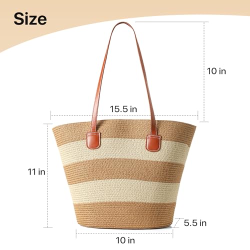 Image of Straw Bags For Women | Travel Straw Totes Bag, Summer Woven Shoulder Bag Handbag