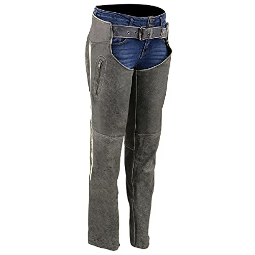 Milwaukee Leather MLL6505 Women's Vintage Grey Slate Leather Chaps with Racing Stripes - 5X-Large
