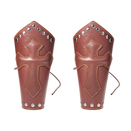 Mcaishen Brazalete para Hombre Moda Personalidad Simple Brazo Cruzado Guardia Tendencia Remache Pulsera Nuevos Accesorios para Montar - Un Par De(Brown,22CM * 24.5CM) Cover