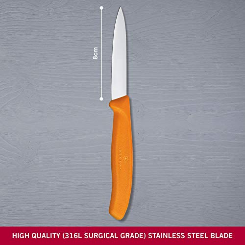 Image of Victorinox Swiss Made Stainless Steel Swiss Classic Paring Knife, Kitchen Tools, Kitchen Items, 8 cm Straight Edge, Orange, 6.7606.L119