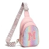 I IHAYNER Small Initial Sling Bag for Girls Fashion Waist Pack for Women Cute Crossbody Fanny Pack Personalized Girl Gifts (Pink-M）