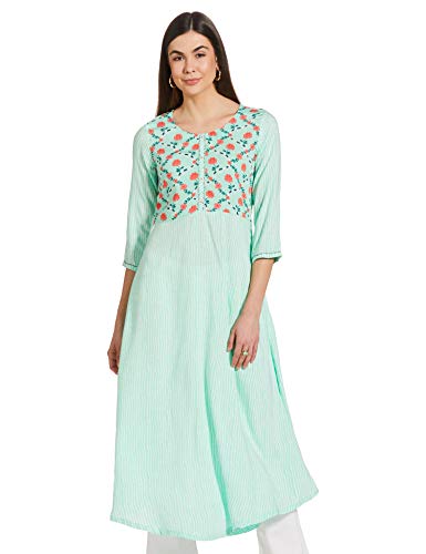 Image of Mint Green Viscose Rayon A Line Kurta