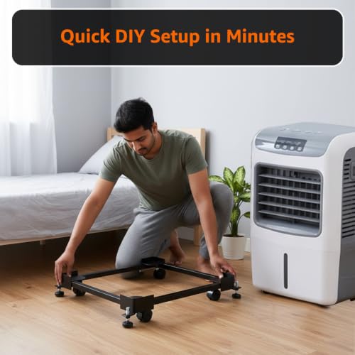 Image of Amazon Basics Heavy-Duty Adjustable Appliance Stand, Expandable Metal Frame with Anti-Skid Pads, for Washing Machine, Refrigerator, Dishwasher & Air Cooler | Load Capacity 180 kg
