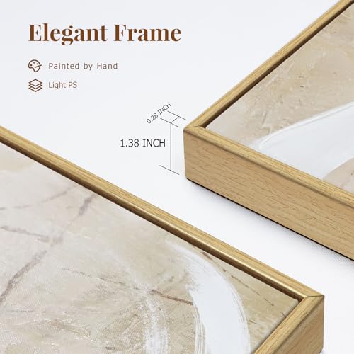 Image of Zessonic Neutral Abstract White Brown Pastel Textured Wall Art,16 inchx24 inchx3 | Minimalist Paint Strokes Shapes Textured Framed Wall Decor Large Canvas Paintings- Living Room Bedroom Office Modern Neutral