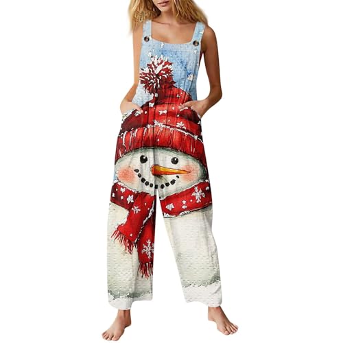 Salopette de Noël femme jambe wide leg imprimée sans manches taille haute