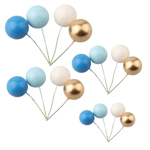 Helilyco Lot de 32 boules de décoration de gâteau pour fête d'anniversaire, mariage, cupcakes, décoration de biscuits – Vert, bleu, noir doré, rouge, rose, violet en mousse avec fil, 20 x 20 x 4,5 cm – vue 5