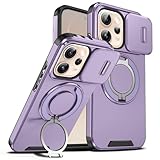 Wousunly Compatible with Oppo Reno 15 Pro 5G Case with Magnetic Camera Slide Cover Black，Phone Case for Reno 15 Pro 5G Shockproof and Adjustable Kickstand Slim Protective Cover (Purple)