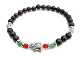 Monté sur fils élastique agathe création - Bracelet tibetain porte bonheur - Petit éléphant en argent tibétain - Pierres grenat naturelle + 2 perles d\'agate - Taille sur mesure - Fait main