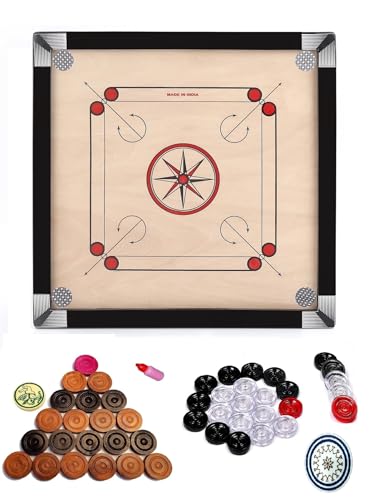 Image of Pro Play Priminum Wooden Carrom Board for Kids & Adults with Coins Striker and Boric Powder (Medium Size 26 * 26 with 2 Coins Set)