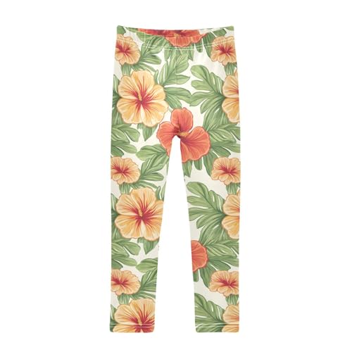 Girls Leggings Hawaiian Flower Palm Leaves Soft Toddler Leggings for Girls Kids Pants Size 4T-10T