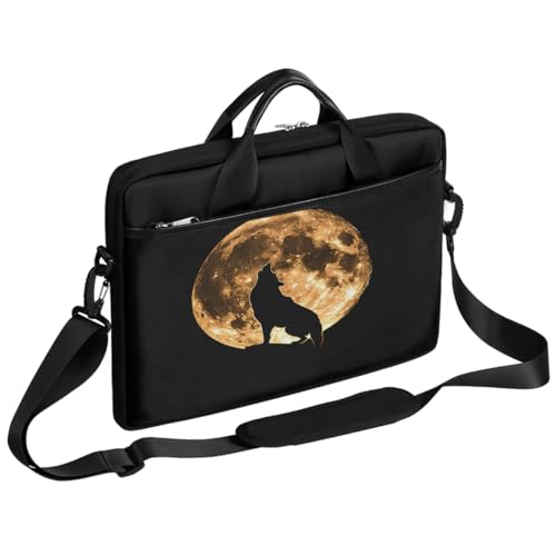 Bolsa para laptop con silueta de lobo y luna 15 pulgadas miniatura 1