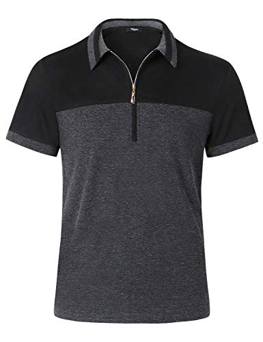 Ckuvysq Mens Short-Sleeve Zipper Up Casual Jersey Polo Henley T Shirt Dark Grey