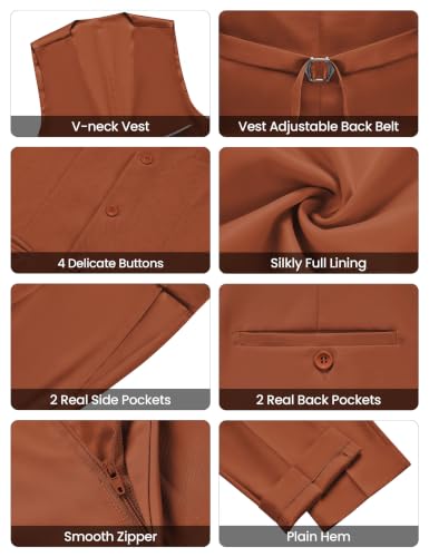 Image of WULFUL Men's Slim Fit Suit One Button 3-Piece Blazer Dress Business Wedding Party Jacket Vest & Pant