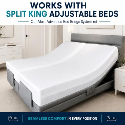 Image of 3-in-1 Split King Gap Filler with Built-in Fitted Sheet, Twin to King Converter, Bed Bridge with Washable Cover, One Size Fits to Twin & Twin XL to King, White, Sheet Strap Set Bonus