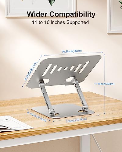 Image of JUANWE Aluminum Laptop Stand, Adjustable & Foldable, Silver, Compatible with 10-16 Inch Laptops, MacBook Air Pro, Dell, HP, ASUS, Acer, Ergonomic, Ventilated, Sturdy & Stable, Desk Use