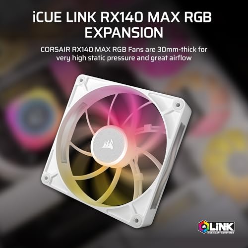 Image of CORSAIR iCUE Link RX140 MAX RGB 140mm PWM Thick Fan - High-Static Pressure - Magnetic Dome Bearing - Single Fan - White