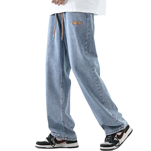 DOSLAVIDA Men's Regular Fit Straight Leg Jeans Casual Drawstring Elastic Waist Denim Pants Lightweight Carpenter Jean - Main Image