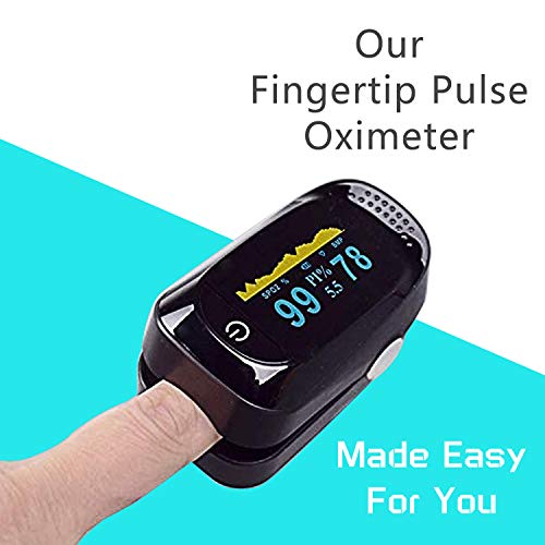 AlphaMed Fingertip Oximeter, Blood Oxygen Saturation Monitor, Pulse Heart Rate and Fast Spo2 Reading Oxygen Meter with Plethysmograph and Perfusion Index