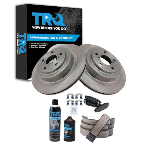 Image of TRQ Rear Brake Pad & Rotor Kit, with Chemical Kit Parking Brake Shoe Set Semi-Metallic Compatible with 2008-2009 Subaru Legacy
