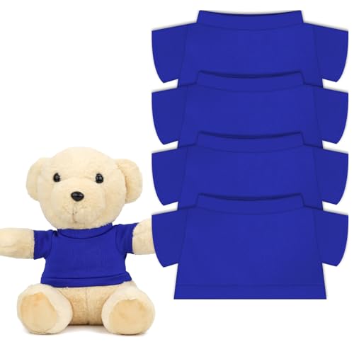 4 PCS Stuffed Bear Basic T Shirt Clothes for 10-12Inch, T Shirt Classic Crew Neck Bear, Cute Tiny Clothes DIY Bear Toy (for 10-12 Inch,Blue)