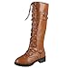 Xmiral Damen Ritterstiefel Mit Reißverschluss Quadratische Ferse Gürtelschnalle Lange Schnürung Stiefel Schuhe (Braun, 41)