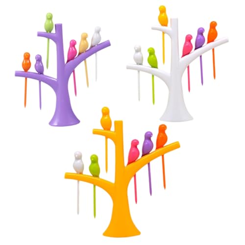 OUNONA 3Sets Bird Shaped Plastic Fruit Picks Cute Dessert Forks for Parties Afternoon Tea for Adults Bird Design for Food Decoration